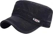 [YeeHeen] Unisex Cadet Army Cap Adjustable Flat Top Cap Washed Cotton Military Hat Baseball Cap