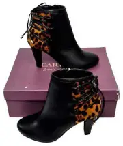 CARVELA Womens Lovely Tash Zip Up Black Leather Block Heel Ankle Boots
