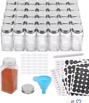 Aozita 48 Pcs Glass Spice Jars with Spice Labels - 4oz Empty Square Spice.