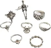 [Generic] Vintage Gothic Knuckle Rings Set for Women Stackable Joint Finger Rings Skeleton Skull Rings Hallowmas Rings Set Chunky Rings Jewelry