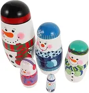 Abaodam 5 Wood Snowman Matryoshka Nesting Dolls Interactive Dolls for Christmas and Birthday Beautiful Craft and Skill Development Present