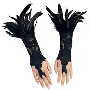 1 Pair Feather Lace Long Gloves Retro Vintage Punk Gothic Witch Maleficent Women's Cosplay Costume Masquerade Party Evening Accessories