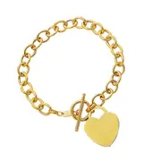 14k Yellow Gold Chain Link Heart Bracelet, 7.50"
