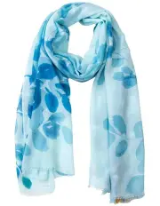 [Gregory Ladner] Leaves Print Scarf in Blueq