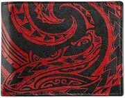 [NA KOA] Hawaiian Shark Tattoo Flip ID Billfold Wallet for Men, Genuine Leather, "Mano" Tattoo art by Kuaika Quenga (Black with Red Art) from NAKOA