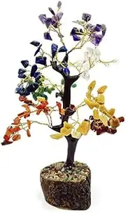 Crystal Gemstone Tree of Life Sculpture, 22 cm Height, Wooden Base, Multi Colour