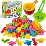 Coogam Counting Dinosaur Sorting Toy Set, Color Matching Classification Game, Montessori Fine Motor Skill Preschool Educational Montessori Learning Toys for 3 4 5 Years Old