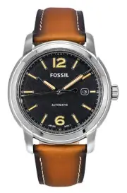Fossil Heritage Luggage Leather Strap Black Dial Automatic ME3233 50M Mens Watch