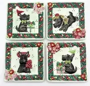 Mary Engelbreit Scottie Christmas Scottish Terrier Ceramic Mini Plates Set 4 NIB