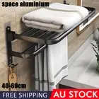 Space Aluminum Double Towel Rail Rack Hanger Hook Bathroom Shelf Holder Wall Au