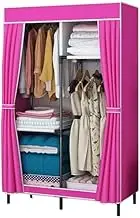 Portable Wardrobe Rack,Cloth Wardrobe,Wardrobe Portable Canvas Wardrobe for Bedroom, Clothes Closet Storage Organizer with Hanging Rail, Shelves, Fabric Cover,Pink-86x45x170CM