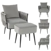 Costway Accent Armchair Ottoman Set-Grey