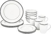 [Amazon Basics] 16-Piece Cafe Stripe Kitchen Dinnerware Set, Plates, Bowls, Mugs, Service for 4, Black