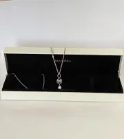 Authentic Pandora Sterling Silver Pearl Drop Pendant Set 390342P-90 RARE BNIB