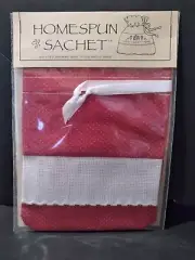 Sachet Gift Bag Cross Stitch Homespun 14 count Treats Drawstring Red 1989