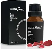 AURAFLOW 15ml Premium Rose 100% Pure Plant Based Essential Botanical Oil for Aromatherapy, Yoga, Zen, Sleep, Relax, No Stress, Essential Oil for Diffuser, Skin, Face, Hair & Perfume