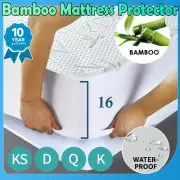 Waterproof Bamboo Mattress Protector Cooling Fitted Cover Double Queen King Bed