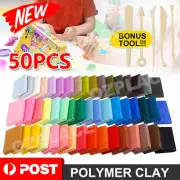 Clay DIY Kit Polymer 50 Colors Oven Bake With Modeling Tools Toy Accessories AU