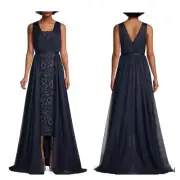 Aidan Mattox Womens US 6 Lace Overlay Formal Maxi Dress Navy Blue NWT Formal