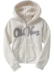 NWT Old Navy Girls Micro Performance Fleece Glitter-Logo Hoodie XS (5) White