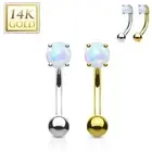 14K Solid GOLD Opal Stone Curved Bar Eyebrow Ring Ear Rook Snug Helix Daith Stud
