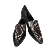 Sigerson Morrison NEW Leather Black Python Snake Print Calida Flat Loafers Sz 8