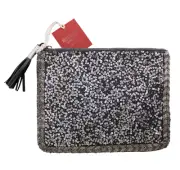 Mossimo Dark Gray Silver Sequin Beaded Tassel Zip Pouch Clutch Bag Case NWT