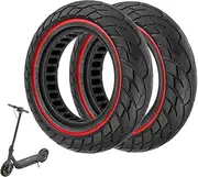 VOLOHAS 60/70-6.5 Solid Rubber Tyres, 10 x 2.5 Solid Tyres for Segway Ninebot Max G30 / G30E / G30LP Electric Scooter Front or Rear Honeycomb Tyres Non-Slip Puncture Proof (Red Stripes, Pack of 2)