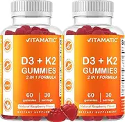 2 Pack - Vitamatic Vitamin D3 K2 Gummies - 60 Count - Supports Healthy Bone, Heart & Calcium Absorption, & Immune Health - Plant Based, Non-GMO, Gluten Free