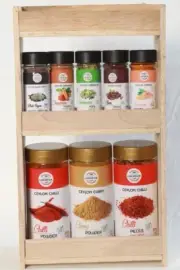 Ceylon 100% Organic Pure Natural 8 Spices Jars With Wood Rack Made Sri Lanka.