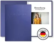 10 x 2-Part Application folders with 1 Clamping Rail in The Finest Leather Structure and high-Quality Embossing BEWERBUNG (Blue, Pack of 10)