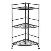 Xtra Storage 3 Tier Corner Folding Metal Corner Shelf Black