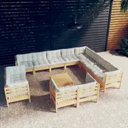 vidaXL 13 Piece Garden Lounge Set with Cream Cushions Solid Pinewood