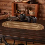 VHC Brands Table Runner Tea Cabin Jute Rustic 13x36 Oval Striped Kitchen Decor
