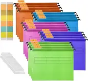 Hiziwimi 20PC Plastic Hanging File Folders PVC A4 Suspension Files with Tabs and Inserts for Office School Desktop File Storage, Mixed Color File Classification (5 Colors)