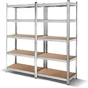 Giantz 1.8M x Garage Shelving, Warehouse Racking System Racks Storage Shelves Industrial Commercial Organize Capacity, 5 Galvanised Steel Adjustable 1000KG Assembly Easy Silver
