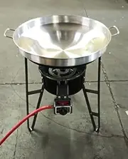 Prime Pacific Trading 22 Inch Large Mexican Style Concave Comal Griddle Outdoor Cooking Disc Wok Stainless Steel Set Propane Gas Burner Stove and Heavy Duty Metal Stand Tacos Grilling or Stir Fry