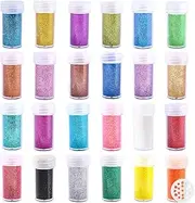 Extra Fine Glitter, Set of 24 Colors Nail Arts Face Hair Eye Lip Gloss Makeup Glitter, Slime,Tumbler and Epoxy Resin Crafts Loose Powder Shaker