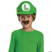 Kids Super Mario Bros. ; Elevated Luigi Hat & Mustache Costume Accessory