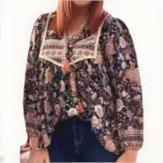 SALTY BRIGHT Bree Boho Black Floral Long Sleeve Top Blouse NWT Size 16 AU / 12US