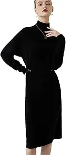 [Zozogag] 100% Solid Cashmere Long Sweater Dress Women Knitted Dresses Female Loose Solid Turtleneck Pullover