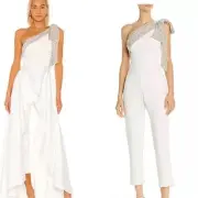 #32b NWT-Jay Godfrey Women White Sequin Gavin One shoulder Jumpsuit Sz:4 Ret$495