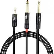 Maro 3.5mm 1/8" TRS to Dual 6.35mm 1/4" TS Mono Y Cable Splitter Cord for Computer, Laptop, Multimedia Speakers and Home Stereo Systems, 10ft