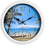Outdoor Clock 16 Inch Blue Beach Large Wall Clocks Waterproof with Thermometer for Patio Pool Garden Seaside Lakeside