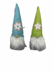 Gnomes Plush 10" tall Set of 2 Spring Summer Green Blue Hat Felt Flower Magical
