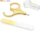 Baby round Tip Safety Manicure Nail Scissors and Baby Glass Nail File Set, Stain