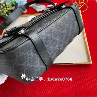 中古二手GUCCI 古馳 黑色老花雙Glogo郵差包/肩背包/斜跨包 510335