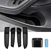 Canvcle Door Side Storage Box and Trash Can for Refresh Tesla Model 3 Highland 2024 2025 Accessories Front Rear Door Insert Slot Storage Tray Organizer Protector Garbage Bin with Trash Bags 6PCS
