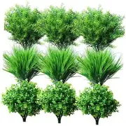 18PCS Outdoor Artificial Flowers Plants UV Resistant Bulk Fake Mixed Green