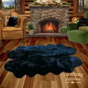 Faux Sheepskin Accent Rug, Black Quatro Sheepskin, 5 Sizes, Soft, Plush, Faux Fu